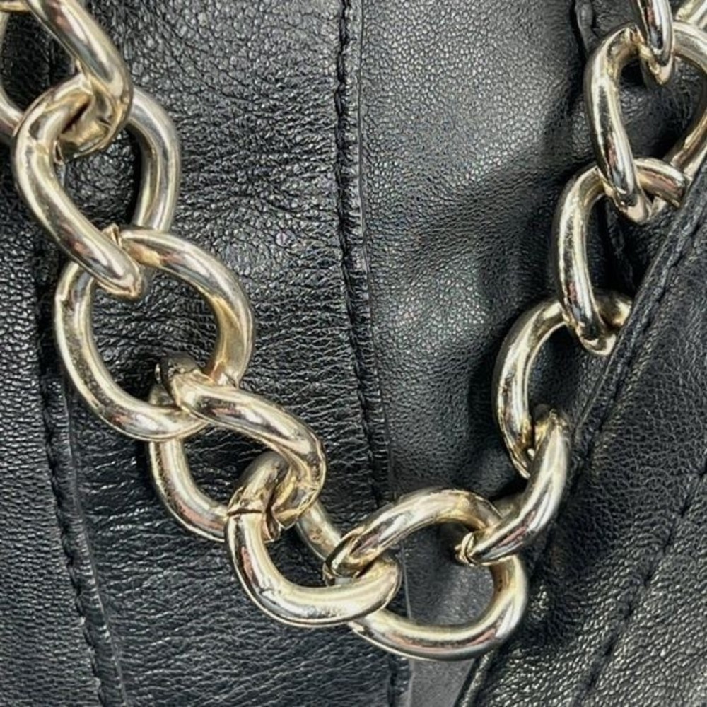 Junior Drake Black Italian Leather Gold Link Chain Slouchy Hobo Shoulder Bag - Picture 7 of 10